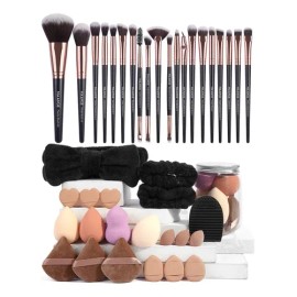 41pcs Brochas Maquillaje Profesional Y Herramientas Cosméticas Set Maquillaje Kit De Brochas Incluir Esponja ,Caja De Almacenamiento,Set de Diadema y 