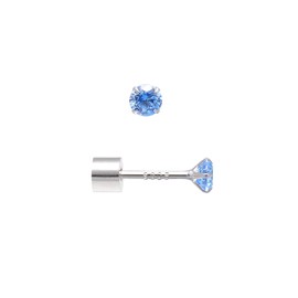 3MM Sapphire Blue Cubic Zirconia Sterling Silver Studs Screw Flat Back Earrings for Women, White Gold Plated
