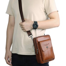 Hebetag Leather Shoulder Bag Messenger Pack for Men Women Travel Outdoor Business Crossbody Pack Casual Sling Daypack Wallet Phone Pouch Purse Bag Brown