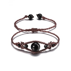 Top Plaza Vintage Bracelets for Women with Black Obsidian Real Stones Boho Hand Woven Wrap Healing Crystal Stone Bracelet Braided Jewelry Gifts
