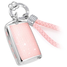 Coverforkey for MZD Key Fob Cover with Fashion Braided Keychain, Enchanting Diamond Patterns Soft Case for Mazda 3 6 CX-3 CX-5 CX-9 CX-12 CX-30 CX-50 CX-90 (4 buttons) (Pink, B)