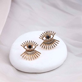 Erimberate Vintage Evil Eye Ear Jackets Earrings Gold Evil Eye Studs Earrings Rhinestone Dot Earrings Two Ways Front Back Studs Earrings Jewelry for Women and Girls Gifts
