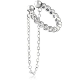 L'a Poume Women's Ear Cuff, Ear Cuff, Earrings, 925 Silver, Hypoallergenic, Non-Hole Earrings, Cubic Zirconia, Chain Design, Sterling Silver Silver, Cubic Zirconia