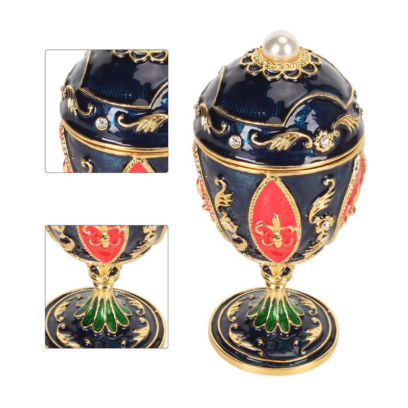 Egg Shaped Trinket Boxes Rhinestones Inlay Hand Painted Enamel Delicate