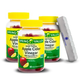 Spring Valley, Apple Cider Vinegar Gummies Non GMO Dietary Supplement, Apple Cider Vinegar 500mg Gummies, 60 Count + 7 Day Pill Organizer Included (Pack of 3)