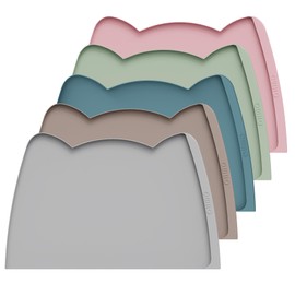 OHMO Dog Food Mat(Ash Light Grey, 24 * 15'') w/Residue Collection Pocket Silicone Pet Feeding Mat for Floor High Edges Anti Spills Waterproof Cat Water Bowl Tray, Easy Clean Placemat