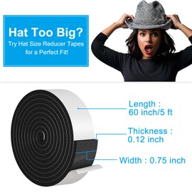 Allgawise Hat Tape Roll 60", Hat Size Reducer Insert, Make Smaller Sweatband, Self Adhesive Resizer Foam Filler Tape for Baseball Caps, Cowboy, Pana, Straw, Fedora, Western, Hard Hat, Helmet, Black