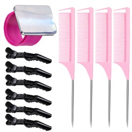 Magnetic Wristband for Hair Stylist Pin Wristband Wrist Pin Holder Braiders Wristband with 4 Pieces Hair Rat Tail Combs 6 Pieces Plastic Clip (Rose Red)