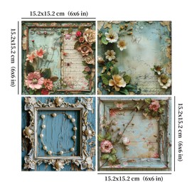Vintage Scrapbook Paper 6" x 6", Vintage Frame Design Scrapbook Paper, Flowr Craft Paper, Colorful Decorative Journal Scrapbooking Supplies - 12 Designs, 48 Sheets (6" x 6")
