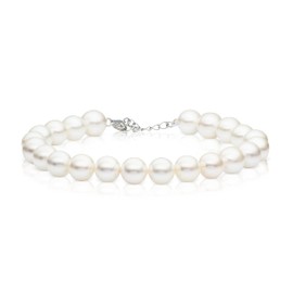 ZAVANA 925 Sterling Silver Pearl Bracelet for Women and Teen Girls, Silver Pearl Bracelets for Women with 8mm Round Shell Pearls, Pearl Jewellery with Jewellery Pouch