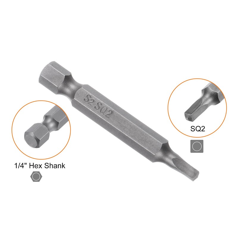 sourcing map 2pcs SQ2 Square Screwdriver Bit 1/4" Hex Shank