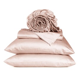 URBANHUT 800 Thread Count Queen Size Egyptian Cotton Sheets Set, 4 Pc Bed Sheet Sets for Queen Size Bedding, Luxury Hotel Sheets Sateen Finish Fits 16" Deep Pocket - Blush Pink