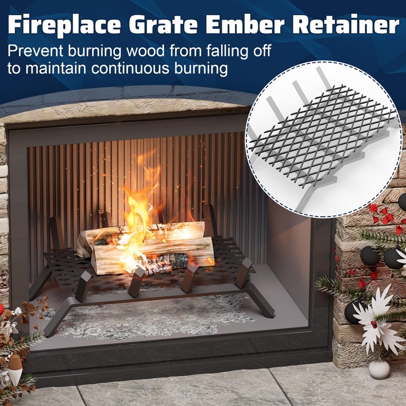 Pearwow 2 Pcs Ember Retainer for Fireplace Grates, Metal Fireplace