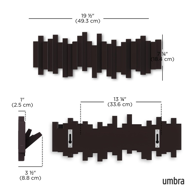 Umbra Sticks Wall-Mounted Coat Rack Rail Hook with 5 Retractable