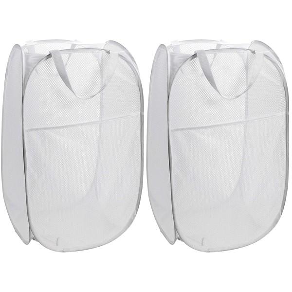 Cesto plegable de malla con apertura ancha y bolsillo lateral,