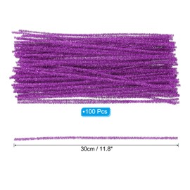 PATIKIL 30cm/11.8" Pipe Cleaners Chenille Stem, 100Pcs Glitters Fuzzy Sticks Pipe Cleaner Craft Supplies for DIY Art Creative Decoration Projects, Purple