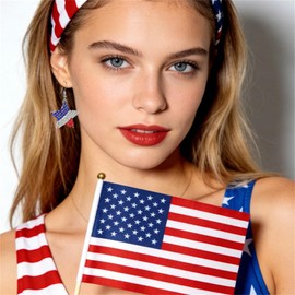 QLYOVWE July 4th Independence Day Jewelry Set for Women American Flag Five-pointed Star Earrings Necklace Red White Blue Ribbon Pins Bracelets Independence Day Outfits Jewelry Accessories (Crystal Star)