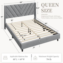Yaheetech Queen Bed Frame Upholstered Platform Bed with Wing Side/Wooden Slat Support/Tufted Headboard with Wing Side/Mattress Foundation/No Box Spring Needed,Light Grey Queen Bed