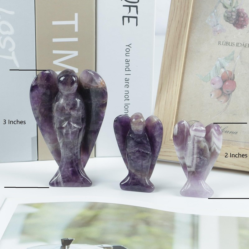 Lovionus89 Natural Amethyst Angel Statue, Hand Carved Stone Healing Crystal