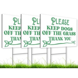 8x12 Inch Please Keep Off Grass Sign with Grass Stakes Pack of 3 - Single Sided No Dog Poop Signs for Yard outdoor - Pick Up After Your Dog Sign - No Pets No Dogs Allowed or Keep Dogs off Lawn Signs