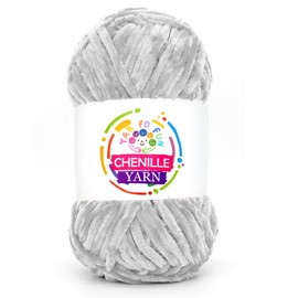 100g Velvet Chenille Yarn for Crocheting,Light Grey Fluffy Velvet Plush Yarn Thick Soft Chunky Chenille Yarn Baby Blanket Yarn for Crocheting Knitting Beginners（Light Grey）