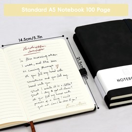 Tanou Notebook A5 Lined 2 Pieces - 200 Pages 80gsm Paper, Hardcover Notebook with Pen Loop for School and Office, 14.5 x 21.5 cm