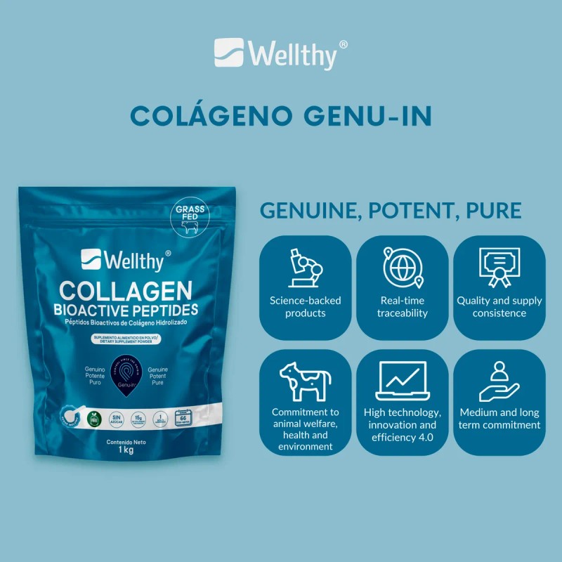 Péptidos Bioactivos De Colágeno Hidrolizado 1kg Wellthy Sin Sabor