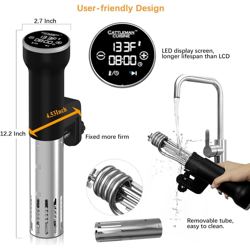 CATTLEMAN CUISINE Sous Vide Machine Wi-Fi, 1000W, IPX7 Waterproof, Sous