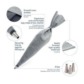 COMENSAL Mortar Bag with Tip, Professional Grout Bag, Joint Filler Bag, Contains 3 Interchangeable Tips, Waterproof, Reusable, Made in the EU