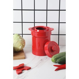 Ceramic Fermentation Crock, Sauerkraut Crock Jar 2 Liter/0.5 Gallon with Stone Weights and Lid, Easy to Clean (Red)