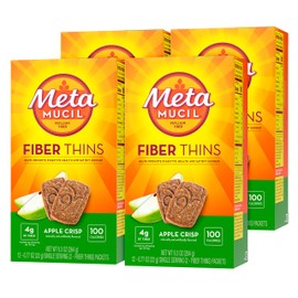Metamucil Apple Crisp Flavored Fiber Thins Dietary Fiber Supplement with Psyllium Husk, 9.3 Ounce, Pack of 4