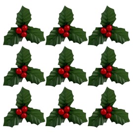 UUYYEO 20 Pcs Christmas Holly Berries Faux Berry Flowers with Leaves Xmas Berry Picks Christmas Wreath Branches Christmas Vase Fillers Red