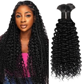 Human Braiding Hair for Boho Braids 14 Inch Curly Human Hair for Boho Braids 2 Bundles 100g Boho Hair for Braiding 100% Deep Wave Bulk Human Hair for Boho Knotless Braids (Natural color,14inch)
