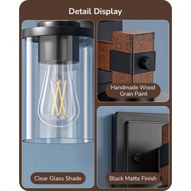 EDISHINE Wall Sconces Set of 2, Farmhouse Vanity Lights Fixtures for Bathroom, 1-Light Faux Wood Rustic Bath Wall Mount Lamp with Clear Glass Shade for Hallway, Living Room, Mirror, Kitchen