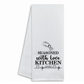 Dhecvbd Seasoned with Love Kitchen ，Funny Kitchen Towels,Kitchen Decor,Funny Kitchen Hand Dish Tea Towels ，Kitchen Gifts for Mom，Housewarming Gift for Couples