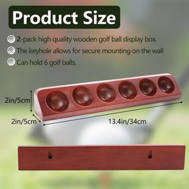 2-Pack Wooden Golf Ball Display Case - Wall Mount or Tabletop Stand - Holds 12 Standard Size Golf Balls - Collector Sport Memorabilia Display - Perfect Golf Gift for Men (Golf Accessories)