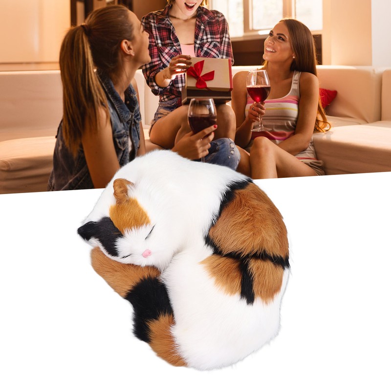 Fur Cat Figurine Simulation Innovative Hand Crafted Cute Fur Cat