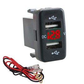 12V-24V Car 4.2A Dual USB Ports Socket Charger Voltmeter Socket for Toyota (Colour: Red)