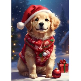 GLXPOG Christmas Diamond Painting Kits for Adults, Dog 5D DIY Diamond Art Kits for Beginners Round Full Drill Painting with Diamonds Art Crafts for Home Wall Decor Gift 12x16 in / 30x40cm