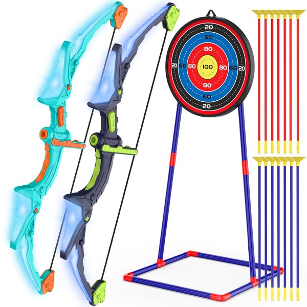 Kmuxilal 2 Pack Kids Bow and Arrow Set with LED