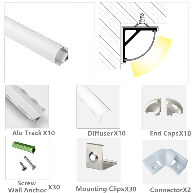THMOOTHER 10-Pack 3.3FT 1Meter V Shape LED Strip Aluminum Channel