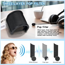 U-Shaped Pop Filter for Microphone, Triple Layer Metal Mesh Foam Handheld Microphone Shield Face Mask for Recording Studio,Videos, Streaming, Podcast