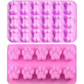 Bamutu Silicone Chocolate Moulds, 2PCS Puppy Cat Paw and Dog Bone Shaped Reusable Non-Stick Silicone Baking Molds Ice Cube Trays for Making Candy, Chocolate, Gummy, Jelly, Soap, Cookies, Pet Treats