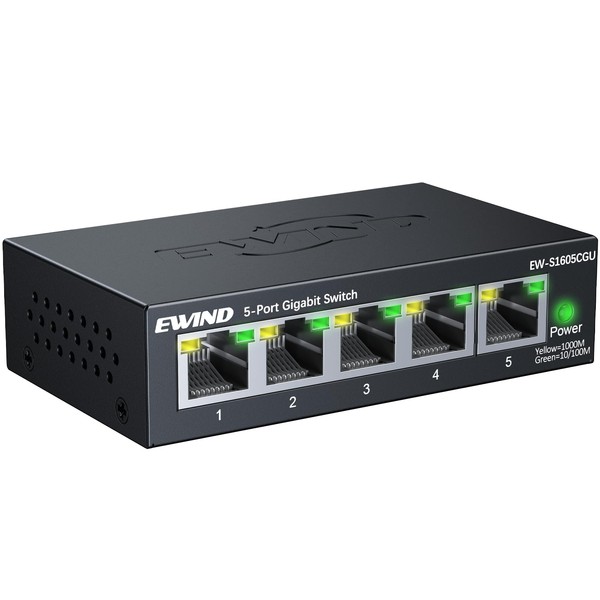 EWIND 5 Port Gigabit Ethernet Switch with VLAN Isolation, [Military-Grade