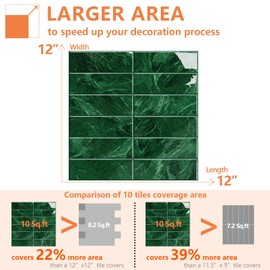 STICKGOO 10-Sheet Peel and Stick Backsplash Tiles, 12"×12" Self Adhesive Stick on Tiles, Adhesive Backsplash Tiles for Kitchen Bathroom Laundry Room Camper (Green)