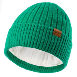 Ocatoma Beanie Hat for Men Women Winter Knitted Cuffed Hat with Warm Lining Soft Ski Hat Unisex Gifts for Men Women Green