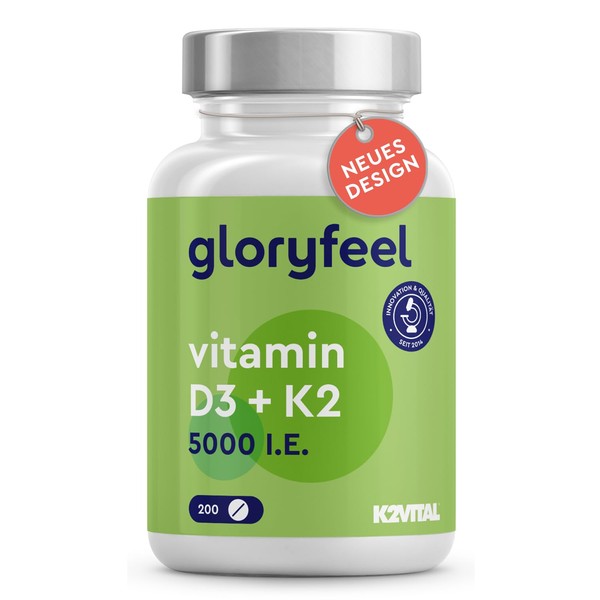 Vitamin D3 + K2 High Dose – 200 Tablets – Premium: K2VITAL® by Kappa – 99.7% All-Trans Vitamin K2-MK7 + 5,000 IU D3 – Laboratory Tested, No Additives Made in Germany