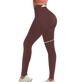 Curvphilo Women's Compression Leggings Yoga Pants Butt Lifting Seamless High Waist Tummy Control Stretchy Shapewear Pants (XL/XXL, Brown)