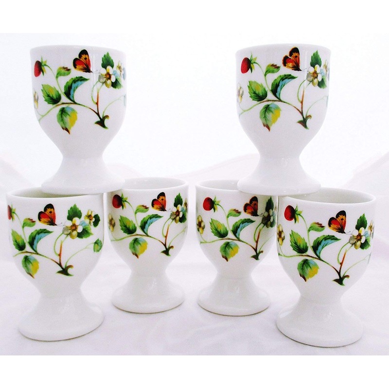 Strawberries & Butterflies Eggcups Set of 6 Bone China Strawberries