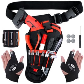 LED Flashlight Gloves & Drill Holster & Magnetic Wristband Set - Tool Belts Cool Stuff- Balanced Fit for Cordless T-Drills, Portable Heavy-Duty Tool for Holding Screws